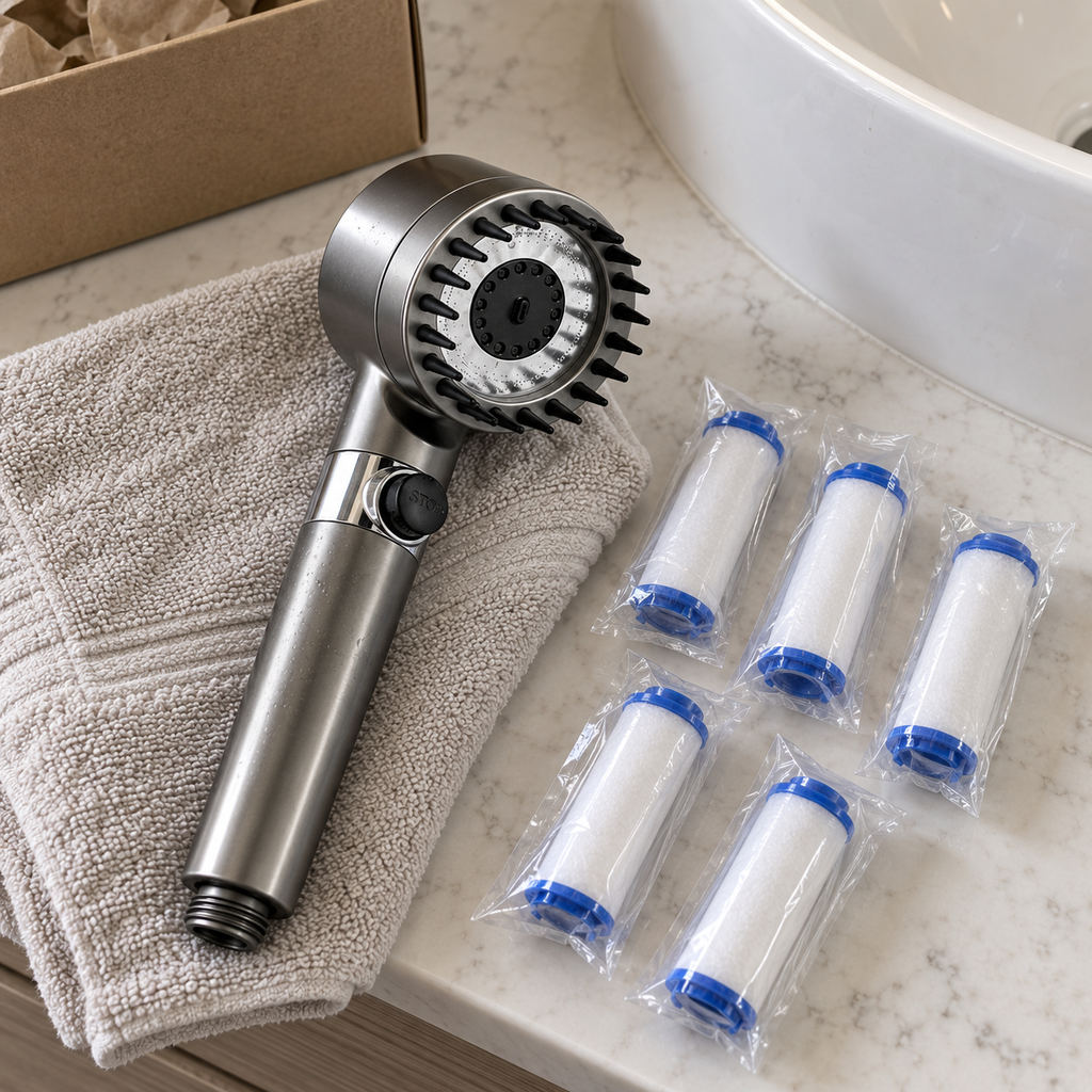 Five spare filter cartridges supplied with the pack