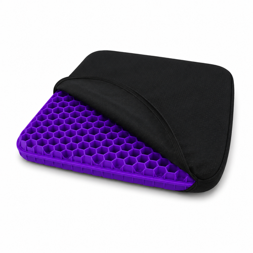 Honeycomb gel seat cushion shown with black washable cover