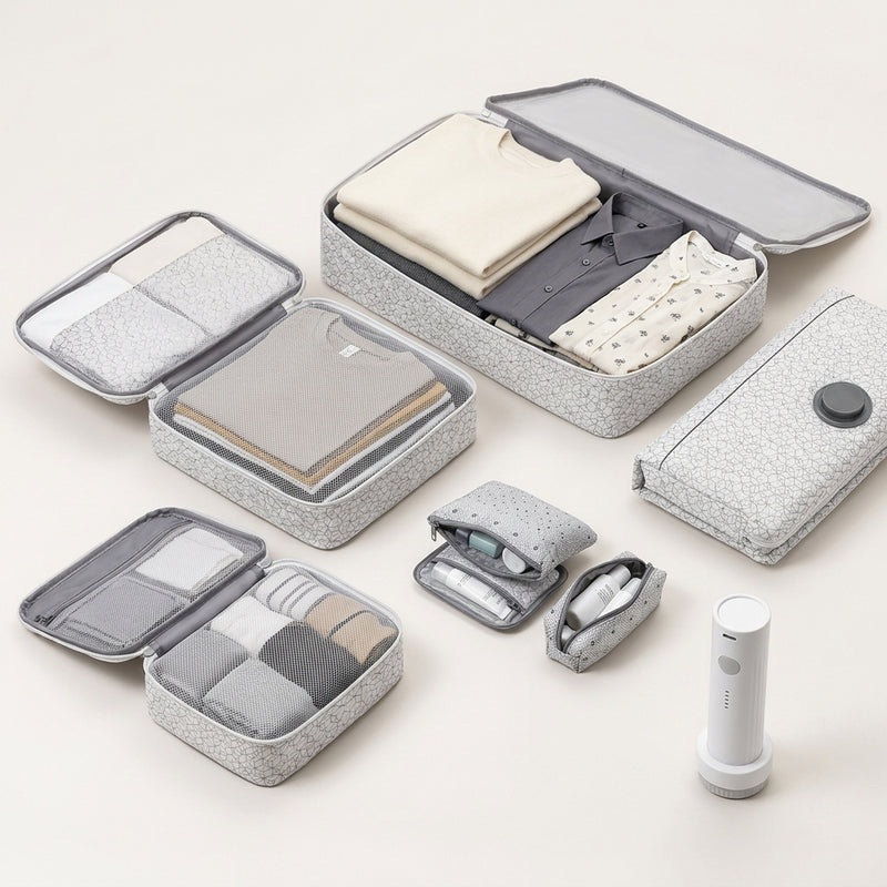 Packing cubes - organized clothes visible through mesh