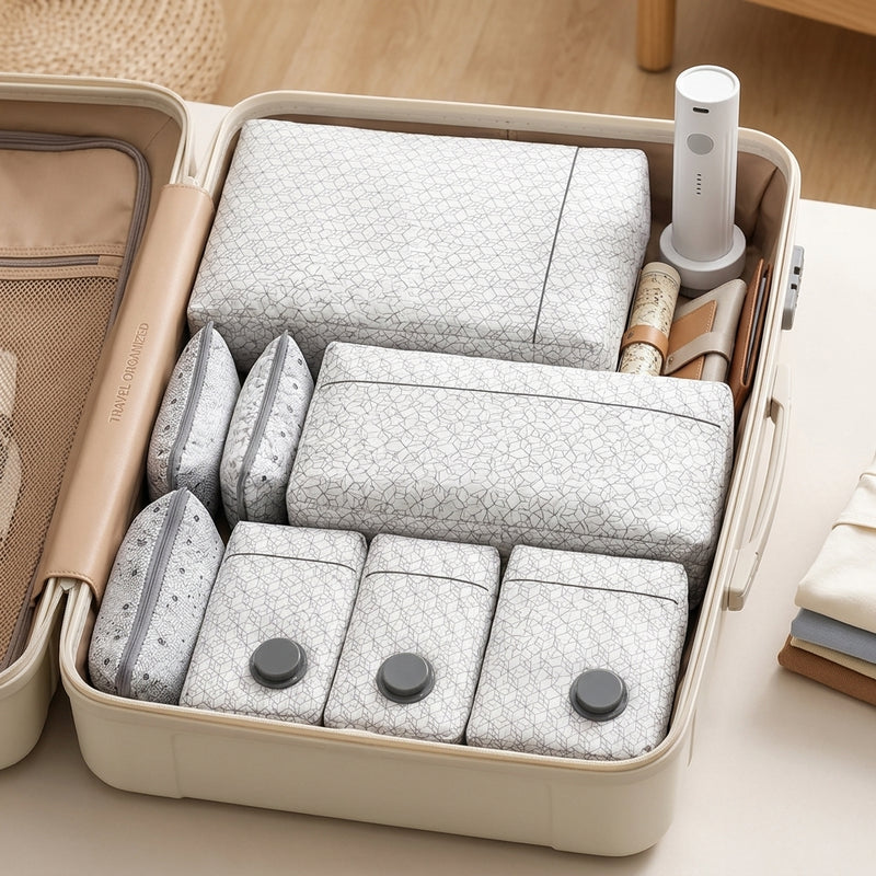 Packing cubes - neatly arranged in suitcase